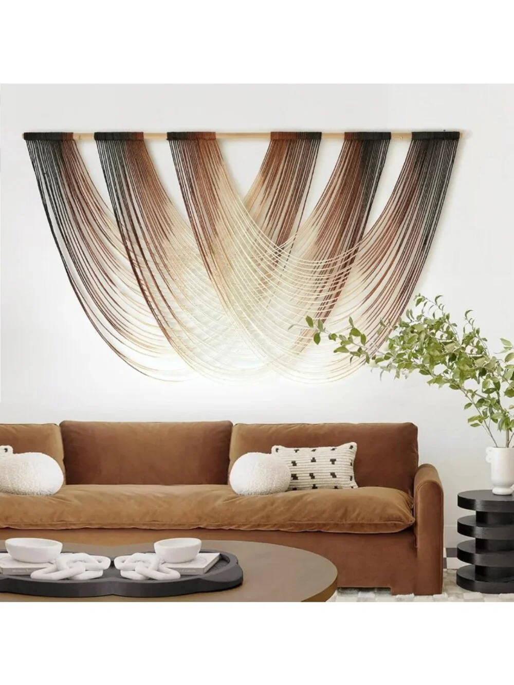 Boho Macrame Wall Hanging - Brown Dip-Dyed Yarn Decor 59